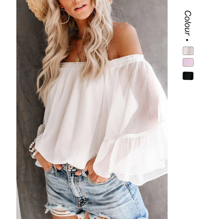 Kvinders bluse med bred ærme og off-shoulder design Skovae