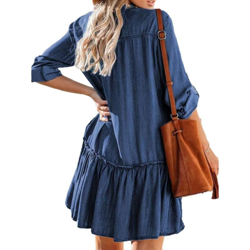 Femme Denim Knap-Op Lagkjole Stilla