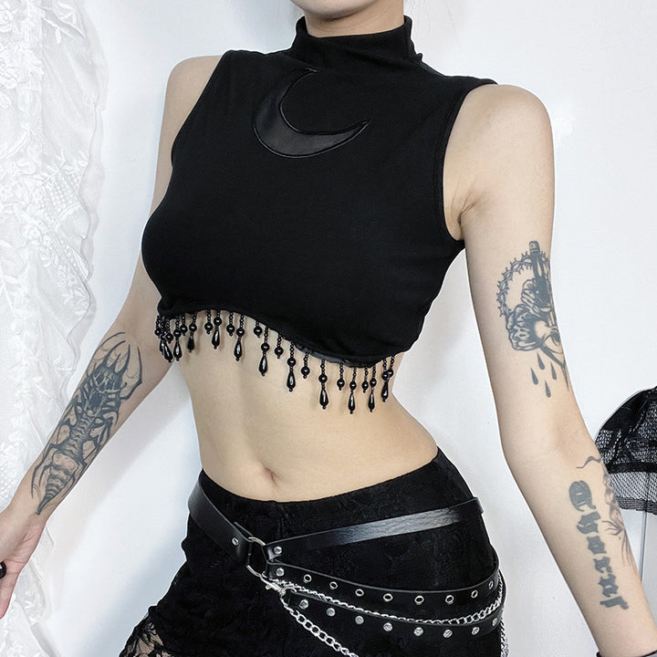 Dame elegant Crop-Top med perlepynt Skovae