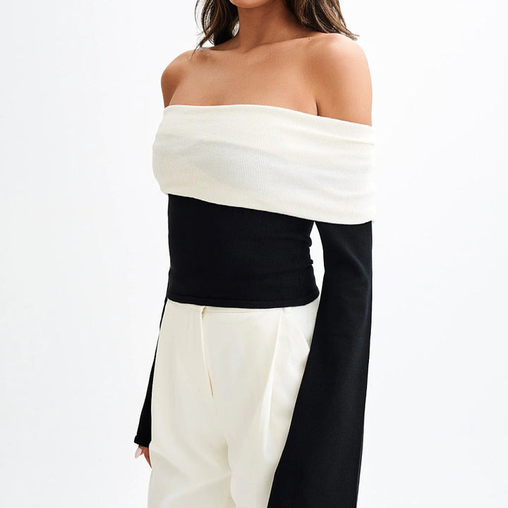 Dame Off-Shoulder Overdel med Kontrastærmer Stilla