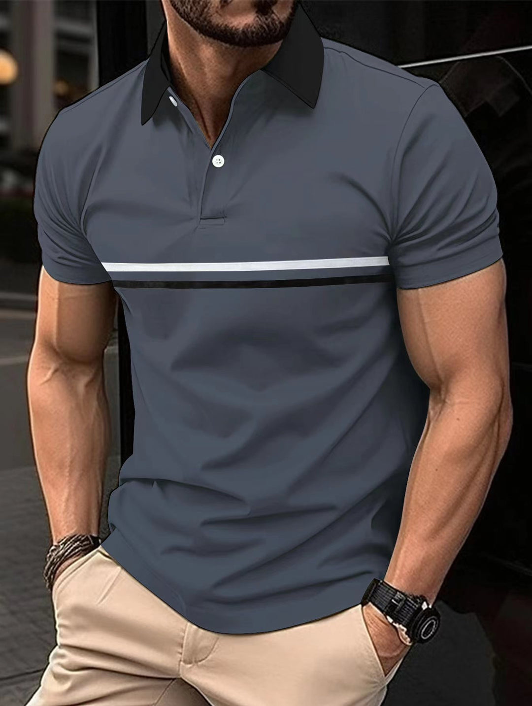 Herrer Stilfuld Stribet Sport Polo-Shirt Stilla
