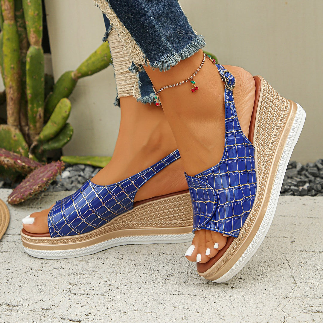 Dame fashion Wedge-sandaler med kunstnerisk krokodillemønster og justerbar rem Stilla