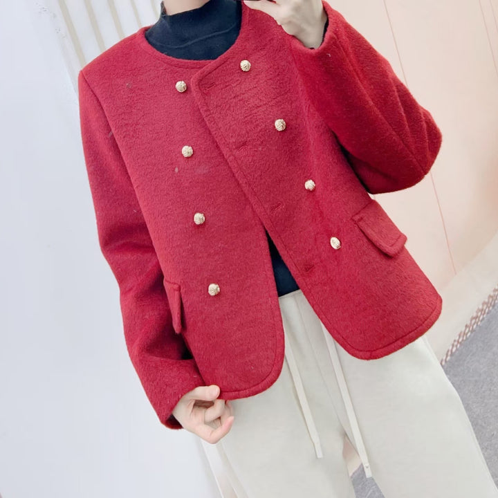 Dame elegant Boucle-jakke med gyldne knapdetaljer Stilla