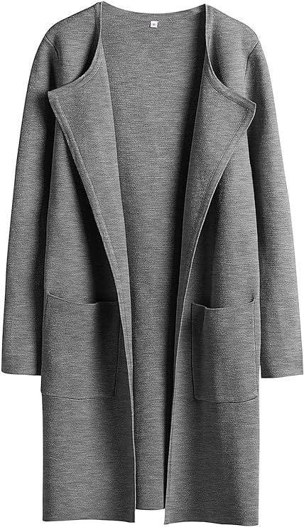 Dame Oversized Strikjakke med åbne front og praktiske lommer Stilla