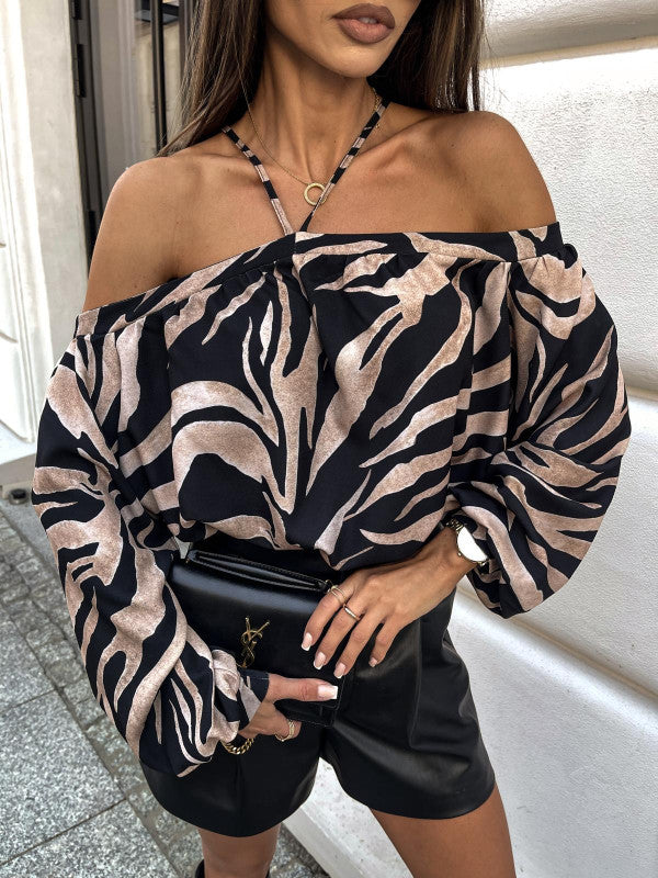 Dame Off-Shoulder Bluse med rynker og vide ærmer Stilla