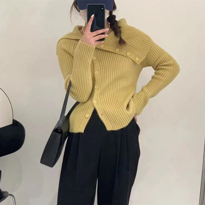Dame finstrik cardigan med fashionable krave Stilla