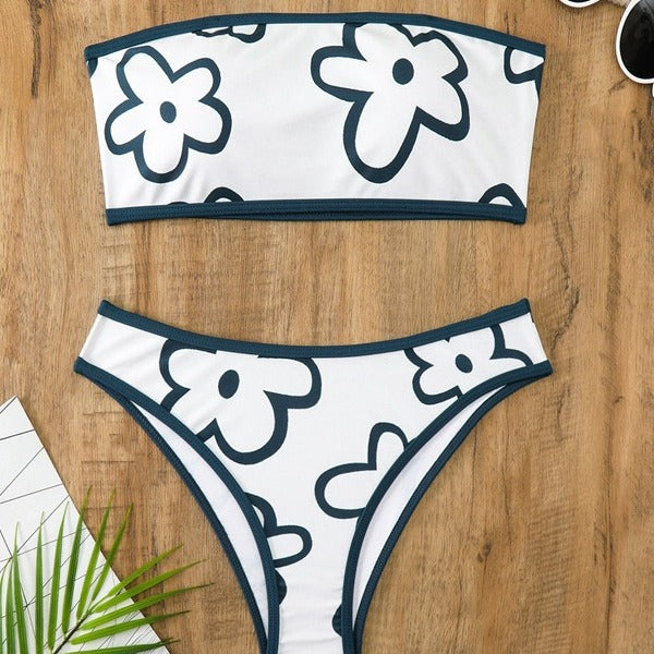Kvinde Bandeau Bikini Sæt med Blomsterdesign-Accenter Stilla