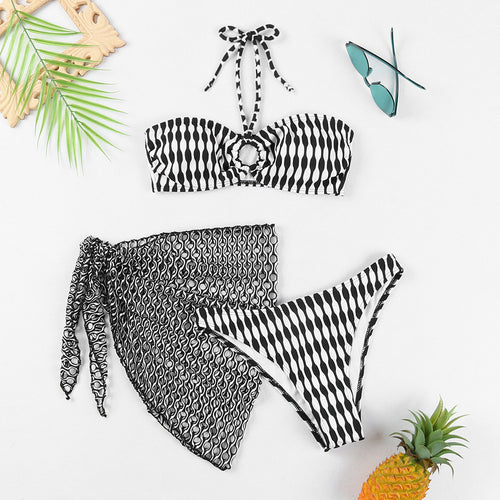 Dame bikini-sæt med stilfuld ribdesign og afslappet cover-up Stilla