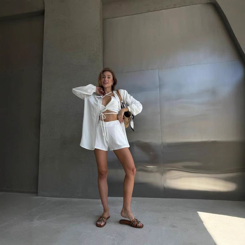Dame To-delt Sæt med oversized Bluse og stilfuld Top Stilla