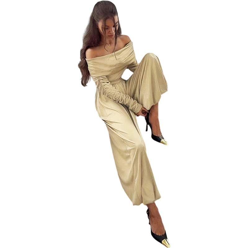 Dame Off-Shoulder Overall med rynker og bred ben Skovae