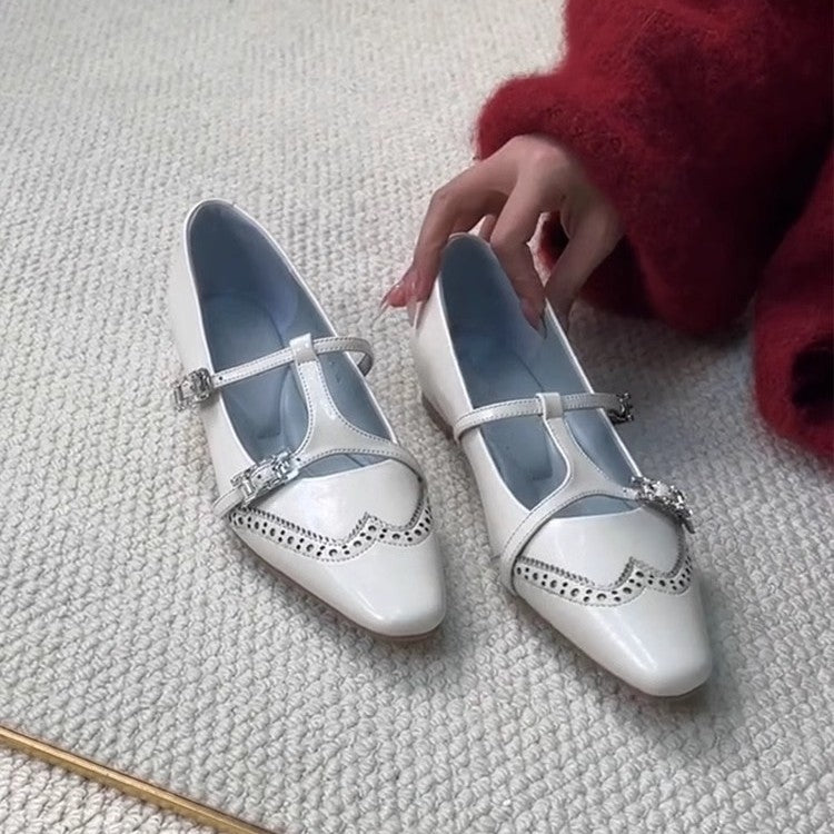 Dame Elegant Spids Tå Mary Jane Ballerinaer med Dekorativ Spænde Stilla
