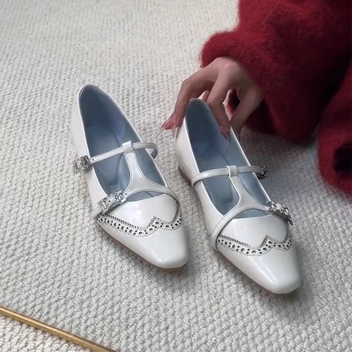 Dame Elegant Spids Tå Mary Jane Ballerinaer med Dekorativ Spænde Stilla