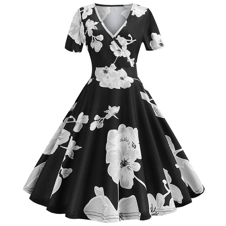 Dame indpakke kjole med blomsterdesign og elegant V-hals Stilla