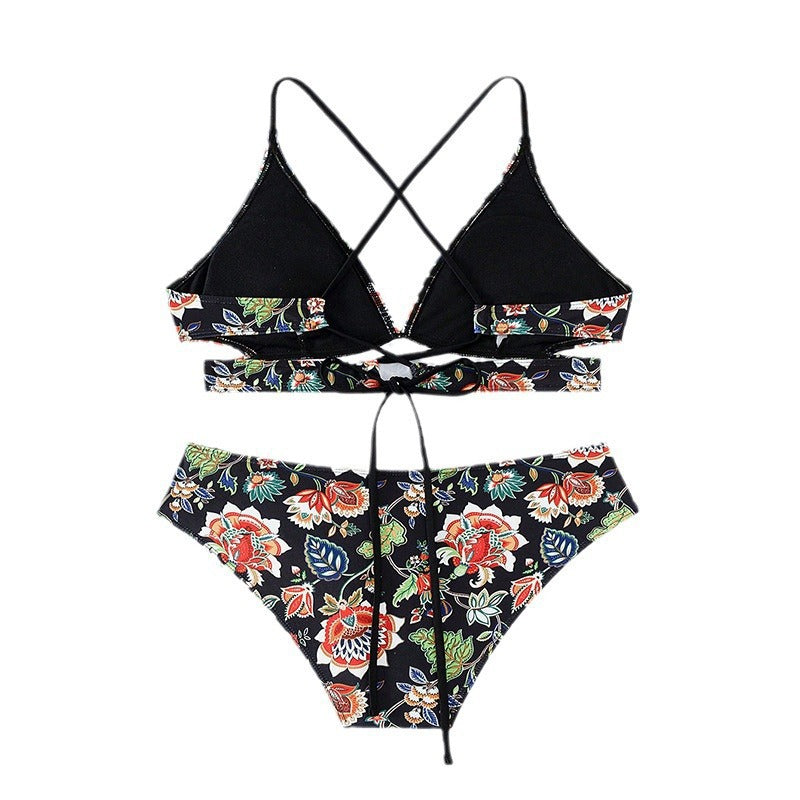 Dame Blomsterdesign Højtaljede Bikini Sæt Stilla