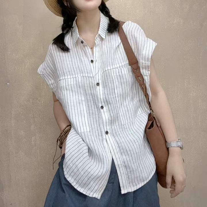 Femme Stribet Casual Button-Up Skjorte Stilla