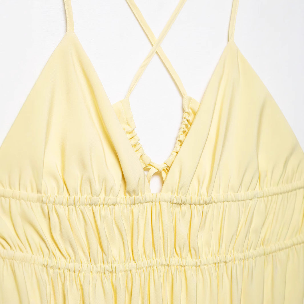 Femme Justerbar Spaghetti-top Maxikjole med rynket Overdel Stilla