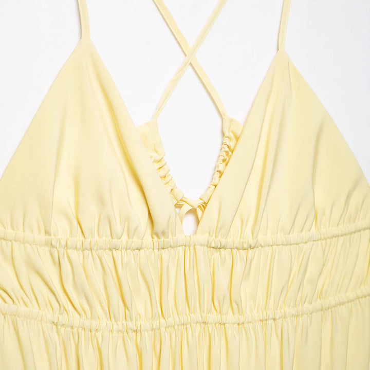 Femme Justerbar Spaghetti-top Maxikjole med rynket Overdel Stilla