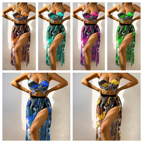 Dame bikini sæt med elegant cut-out top og svingende maxi nederdel Stilla