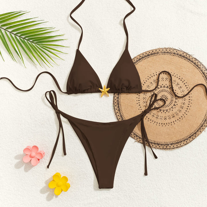 Dame triangel-bikini med legende palmeprint Skovae