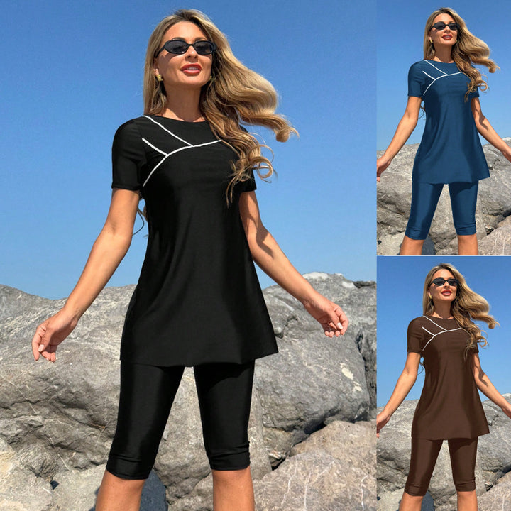 Dame Sporty strandoutfit med kort top og cykelshorts Skovae