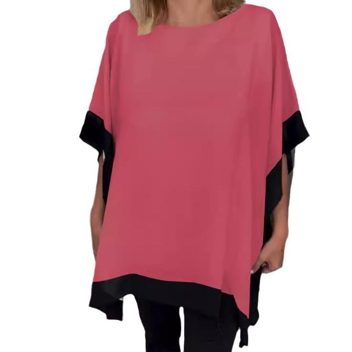 Dame Stilfuld Batik-bluse med bølget kant og kontrasterende ærmer Stilla