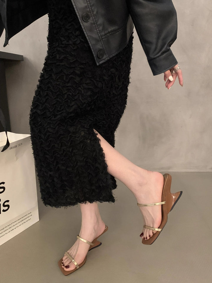 Femme Modern Åben Tå Hæl Rusch-Sandal Stilla