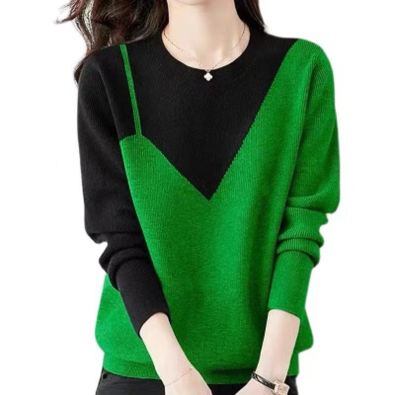 Dame Modepullover med V-udskæring og farveblokdesign Stilla
