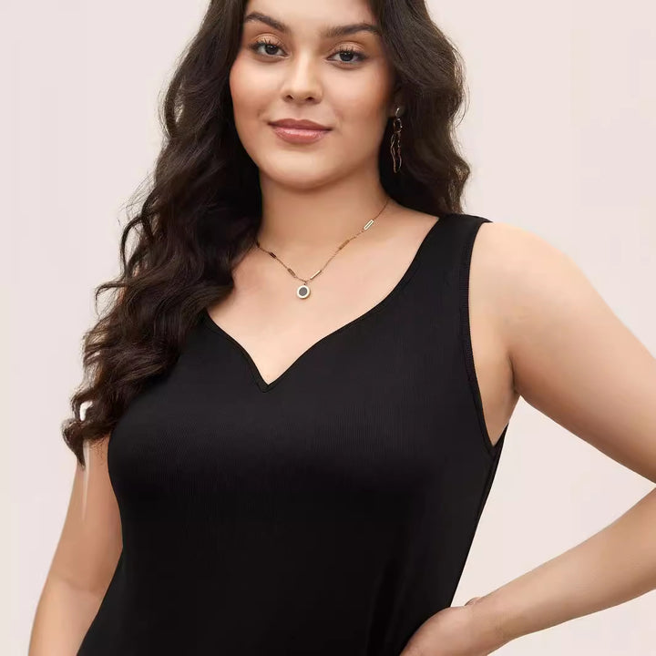 Dame ærmeløs tanktop med svingende V-hals Skovae