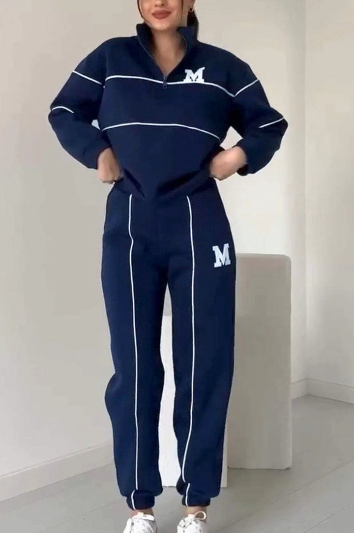 Dame sporty sweatshirt sæt med lynlås og kontrasterende syninger Stiila