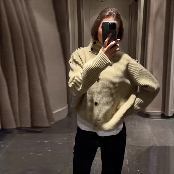 Dame oversized cardigan med høj krave Stilla