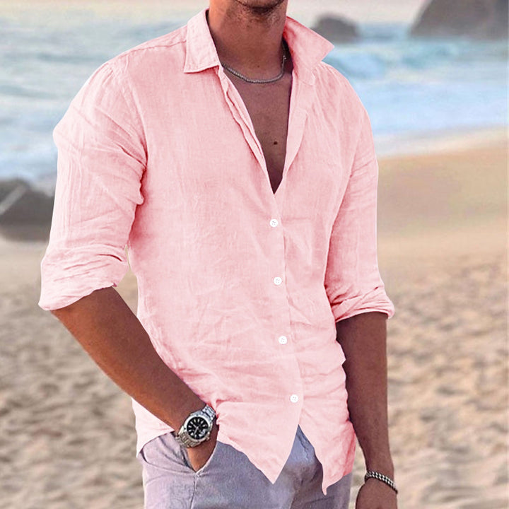 Herrer Let Casual Linned Knap-Down Skjorte Stilla