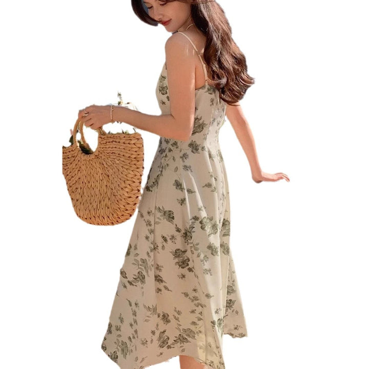 Dame blomsterprint A-linie midi kjole Stilla