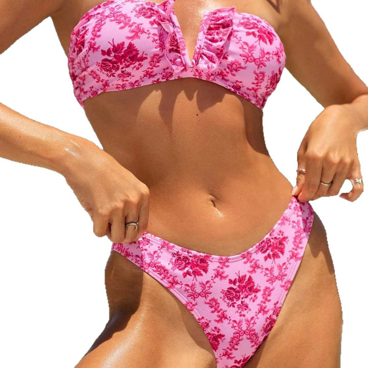 Dame bandeau-bikini med elegant flæse Skovae