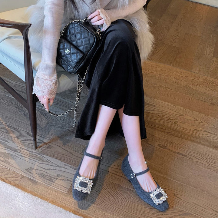 Dame Elegant Mary Jane Ballerinaer med dekorativ strassschnalle Stilla