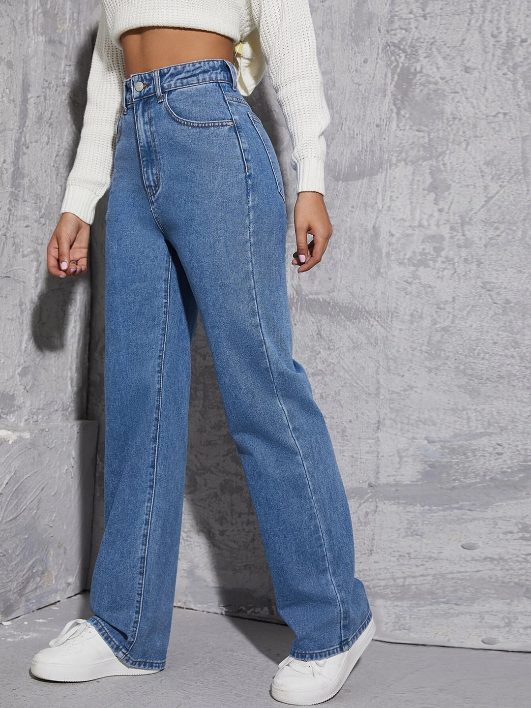Dame brede jeans i klassisk vintage-stil med høj talje og afslappet pasform Stilla