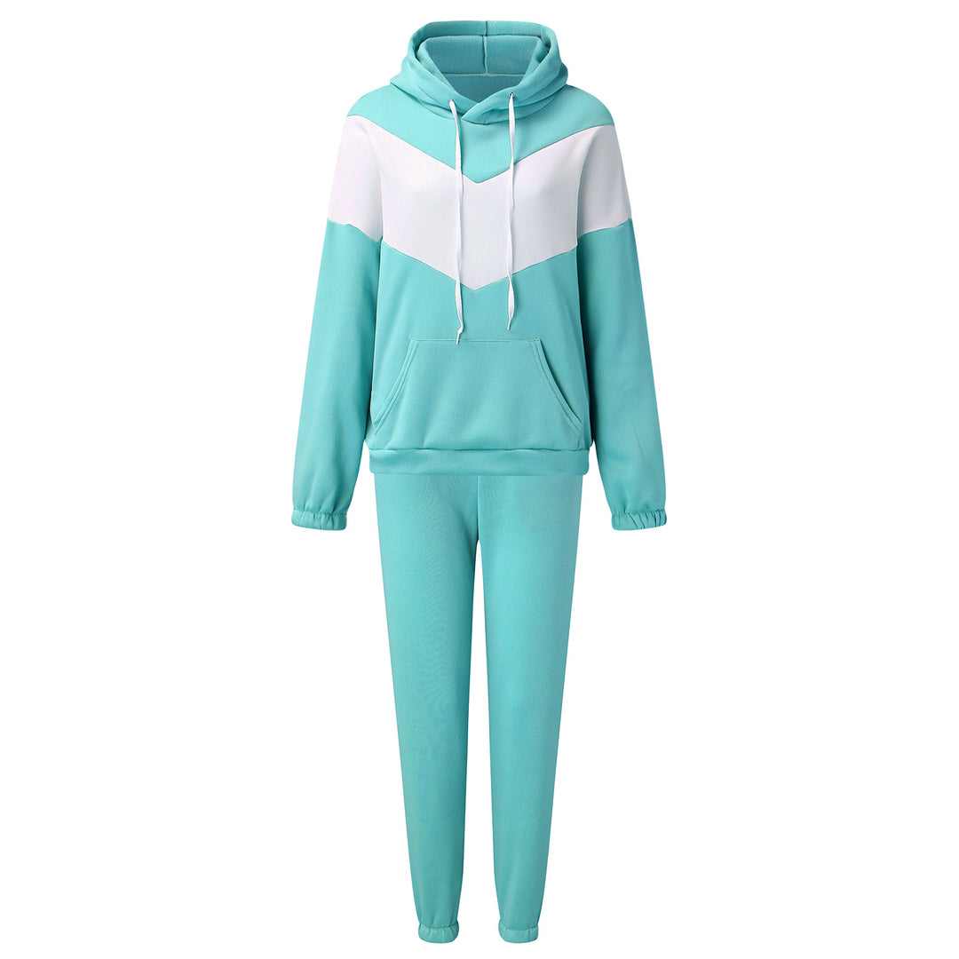 Kvinders sporty loungewear sæt med høj krave og praktisk kengurulomme Skovae