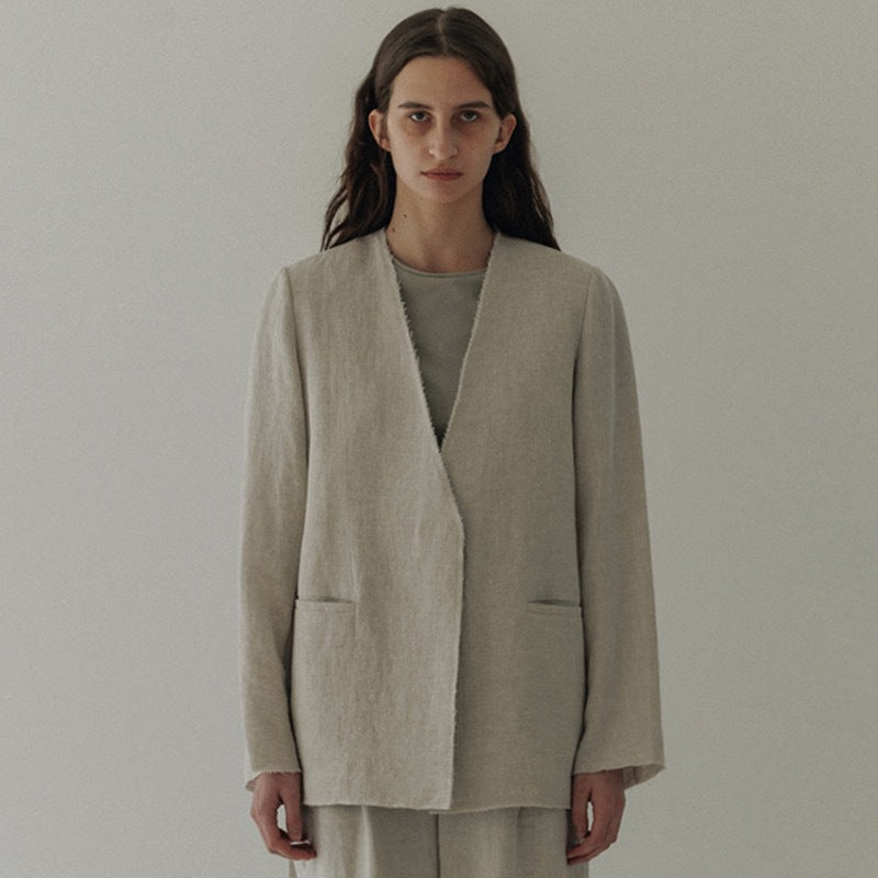 Kvinder Elegant og Casual Linned Blazer Uden Lukning Stilla