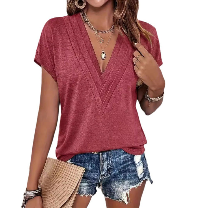Damer stilfuld V-hals T-shirt med elegant drapering Stilla