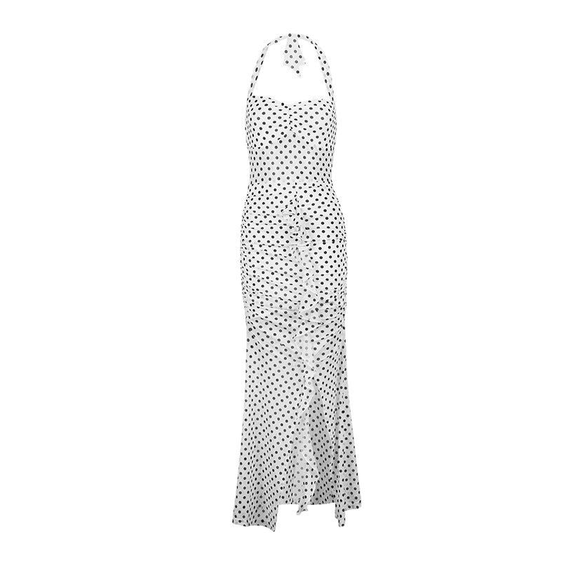 Dame Maxikjole med chic prikmønster og elegant halterneck Skovae