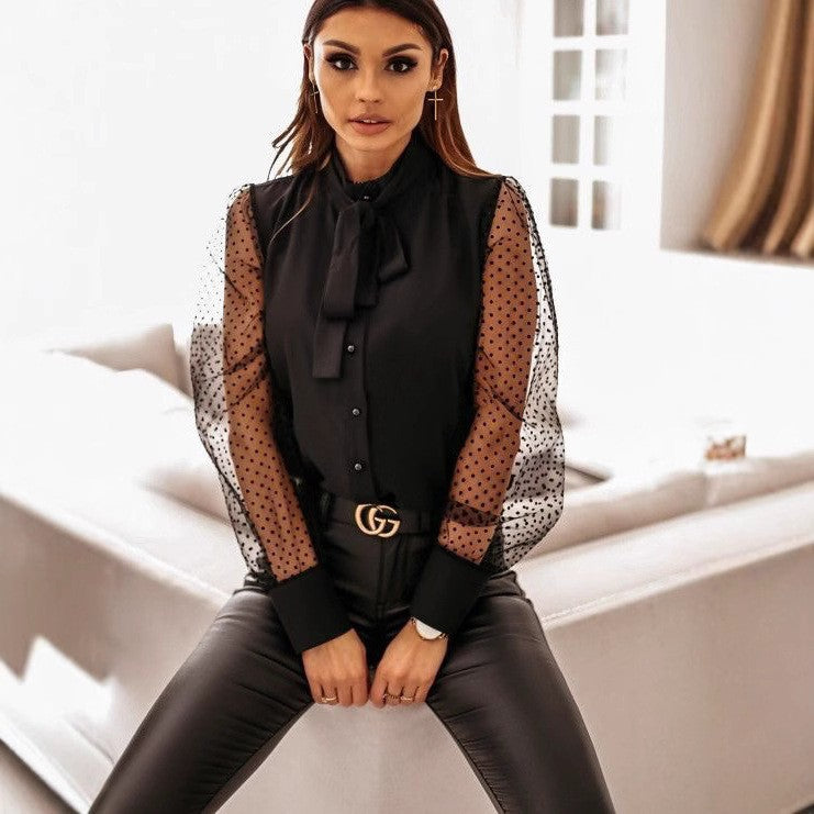 Dame Elegant gennemsigtig ærme Bluse Stilla