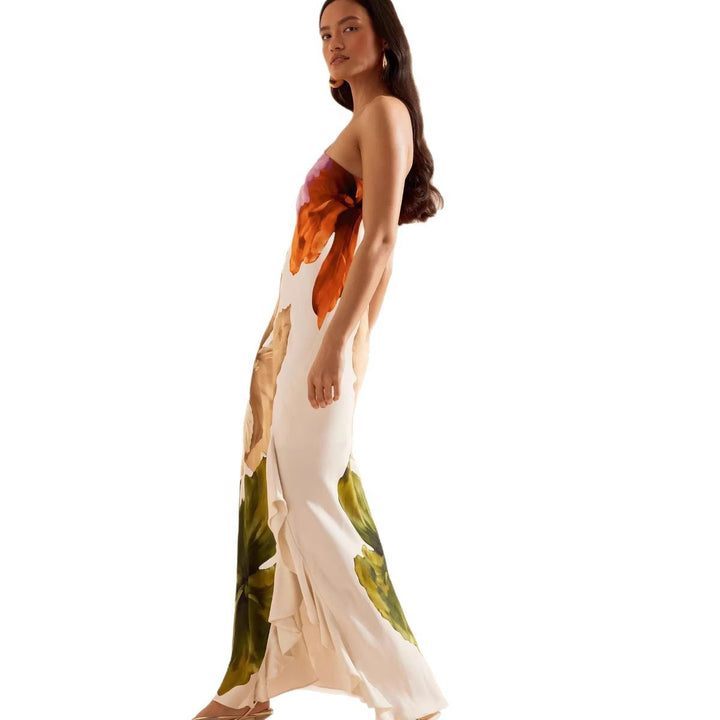 Dame Maxikjole med asymmetrisk snit og floral design Stiila