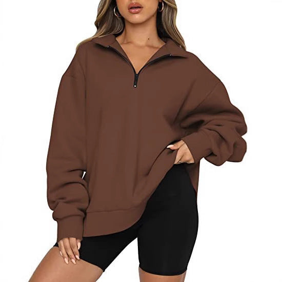 Dame Bekvem Oversized Pullover med Lynlås Stilla