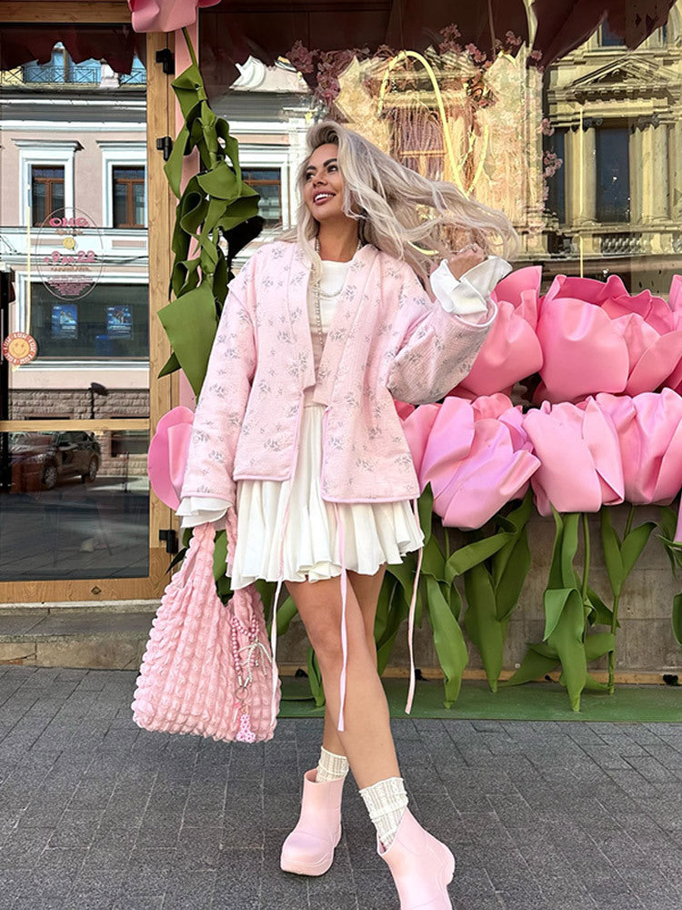 Dame oversized jakke med blomstermønster Stilla