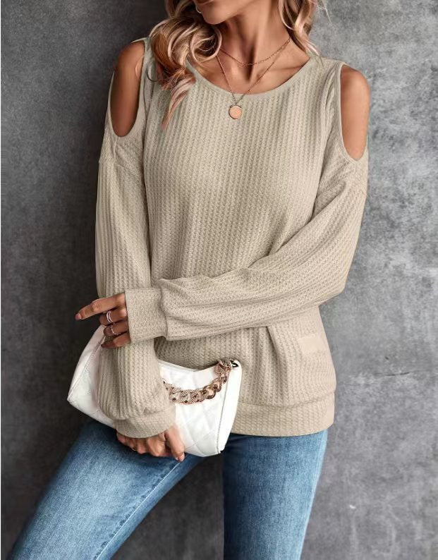 Dame mode sweater med off-shoulder design og struktureret stof Stilla