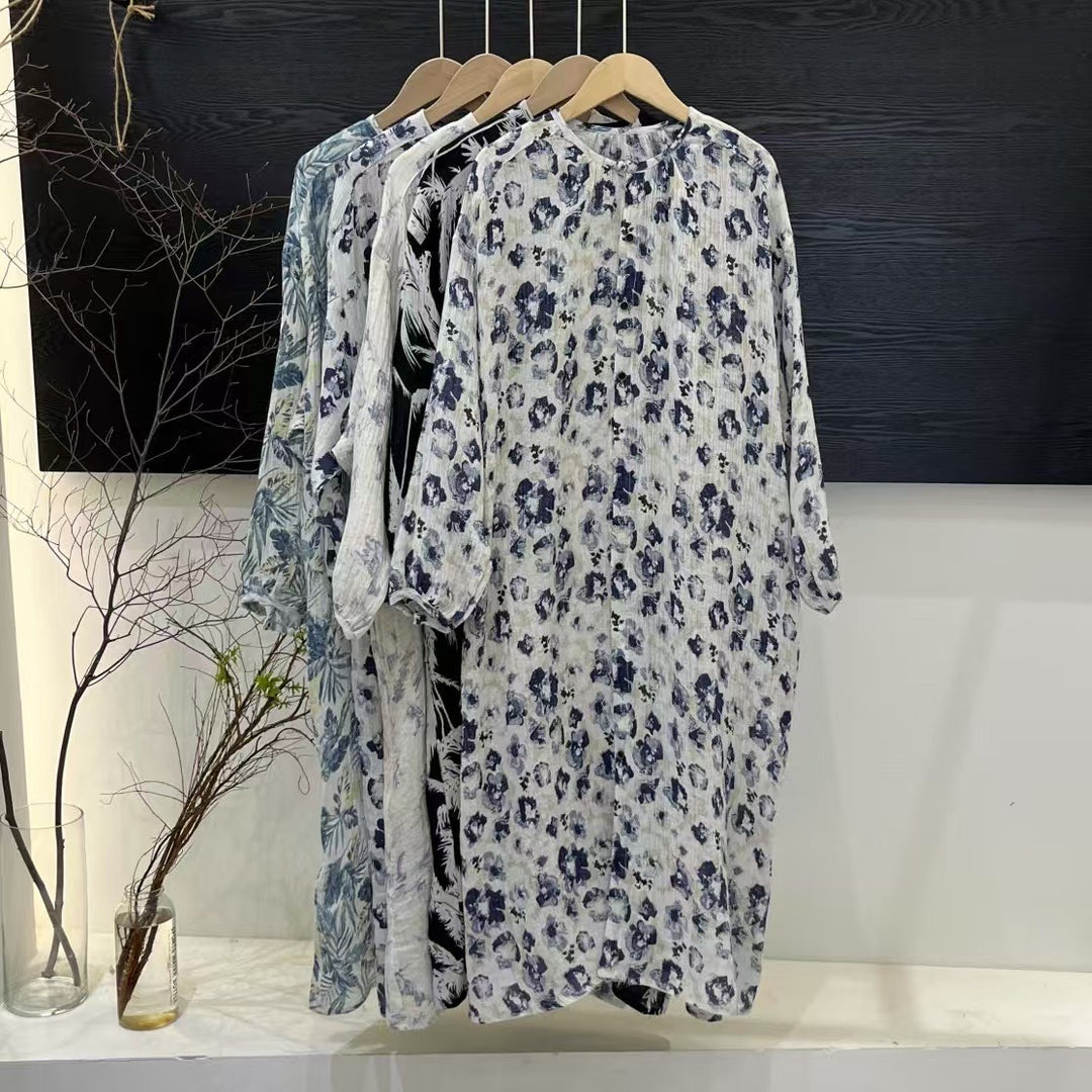 Dame Floral Print Lange Knaplukning Kjole Stilla