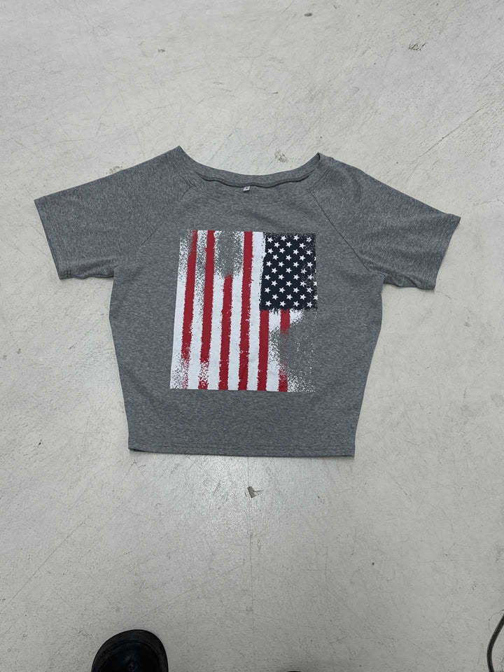 Dame afslappet T-shirt med amerikansk flag-design og blødt bomuldsmateriale Skovae
