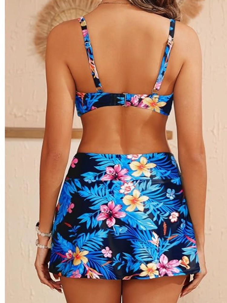 Dame bikini sæt med blomsteret bustier-top og moderne omslag nederdel Stilla