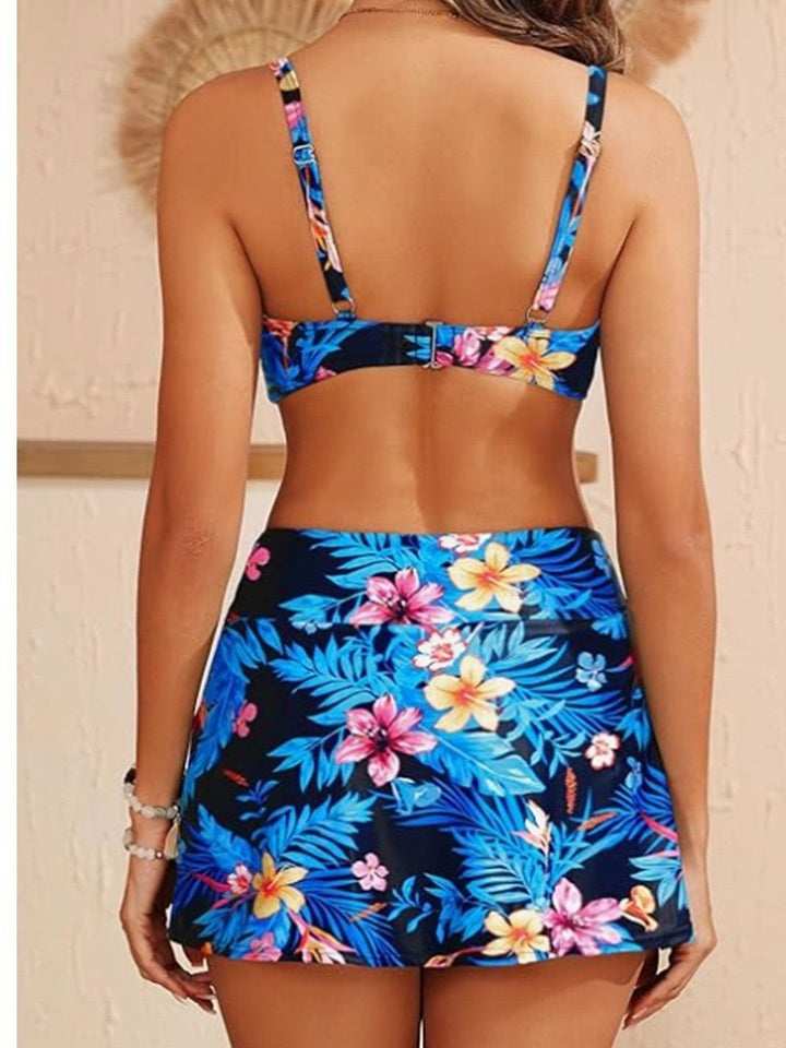Dame bikini sæt med blomsteret bustier-top og moderne omslag nederdel Stilla