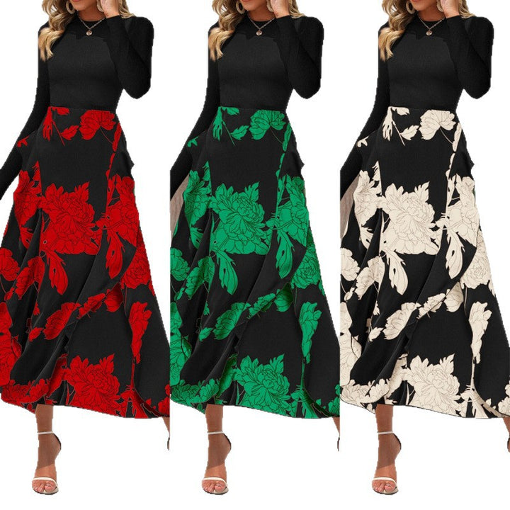 Dame Floral Print Maxi Kjole med Langærmet Top Stilla