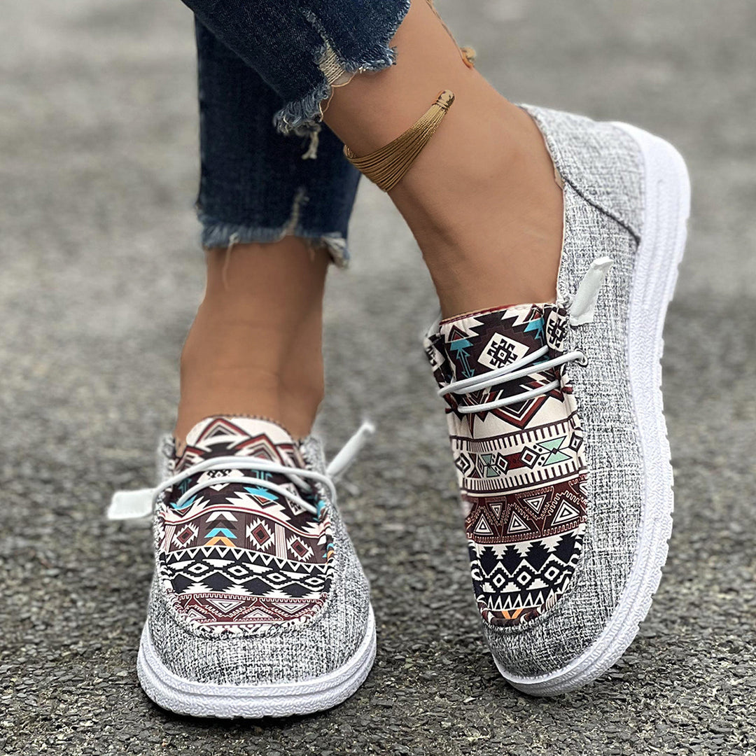 Dame Fritids Slip-On Sneakers med trendy Ethno-mønster Stilla